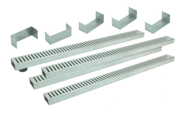 Entwässerungsrinnen Edelstahl superflach Rost Schlitzdesign SET Typ 4, System 35/80